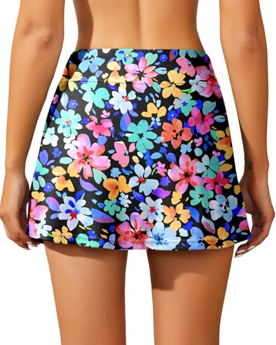 Image of Women Swim Skirt Tummy Control Swimsuit Skirt with Built-in Shorts High Waisted Split Swim Bottom (Available in Plus)