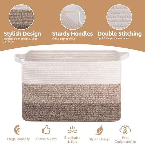 Image of OIAHOMY Extra Large Blanket Basket, 110L Cotton Rope Woven Laundry Basket, Toy Bin for Baby Room, Container for Blanket Storage in Living Room, 24.8''x17.3''x15.8'', Gradient Brown