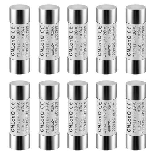 DEWIN Fusibles fotovoltaicos,Fusible Fotovoltaico Solar DC1000V 20A Fusibles Solares 10X38 mm Enlace de Fusible Tipo gPV,para Protección del Sistema Solar Fotovoltaico (20A)