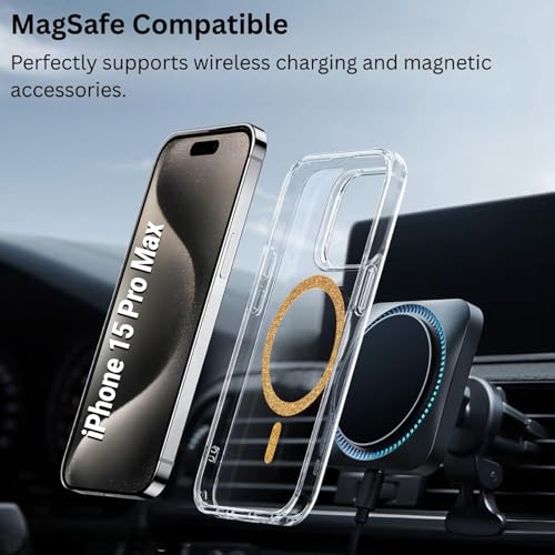 Image of AIBEX Back Cover Case Compatible with iPhone 15 Pro Max | Glitter Ring Cute Shiny Colorful Bling Case (Compatible with Magsafe) | Transparent PC+TPU Glossy Shiny Cover for Girls & Women - Gold
