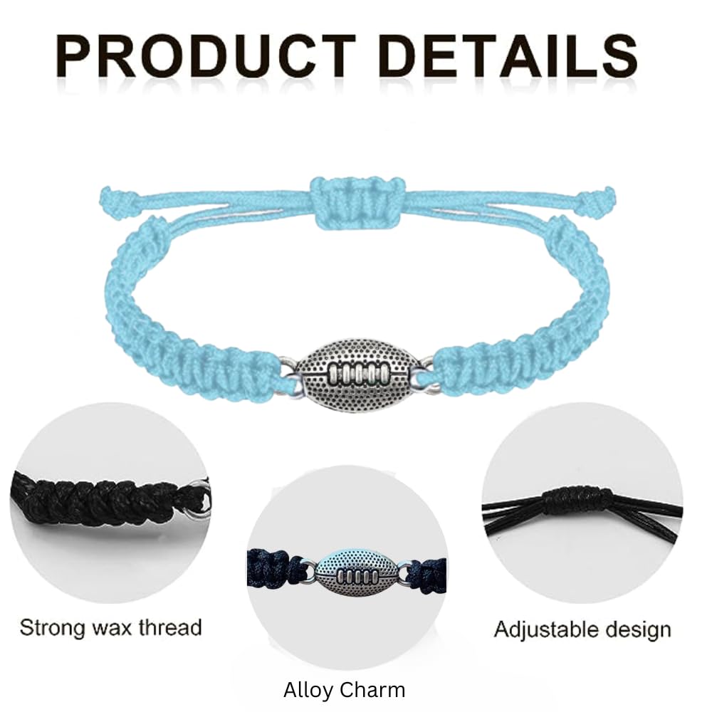 Sportybella Football Charm Bracelet, Adjustable Paracord, Red, Unisex