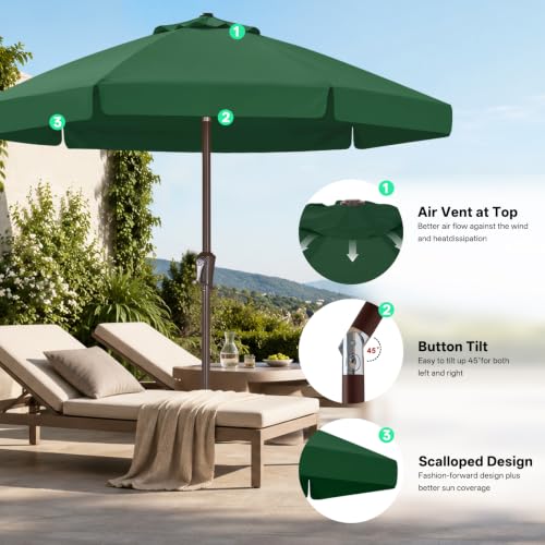 Image of ABCCANOPY 7.5ft Scalloped Patio Umbrella, Outdoor Table Umbrella with Tilt and Crank, Fiberglass Ribs Deck Umbrella for Patio, Pool, Garden, Picnic (Green)