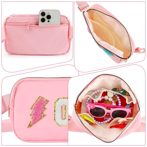 Image of PainZieteg Fanny Pack for Girls Chenille Letter Belt Bag Crossbody for Kids | Preppy Nylon, Waterproof, Gold-Plated Zipper, Adjustable Strap, Birthday Christmas Easter Gifts for 4-13 Year Old Teen Girls