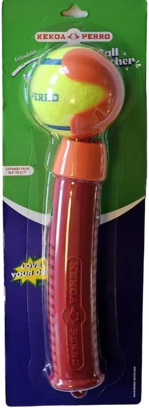 Kekoa Perro Lanzador de bolas para perros, paquete de bolas individuales naranja y rojo