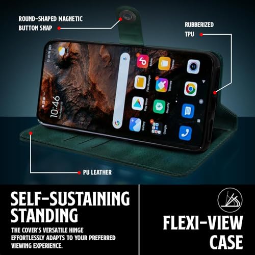 Image of WOW IMAGINE Shock Proof Flip Cover Back Case for Samsung Galaxy M04 | F04 | A04e (Magnetic Button Flip Case | Wallet Pockets & Stand | Leather Finish | Forest Green)