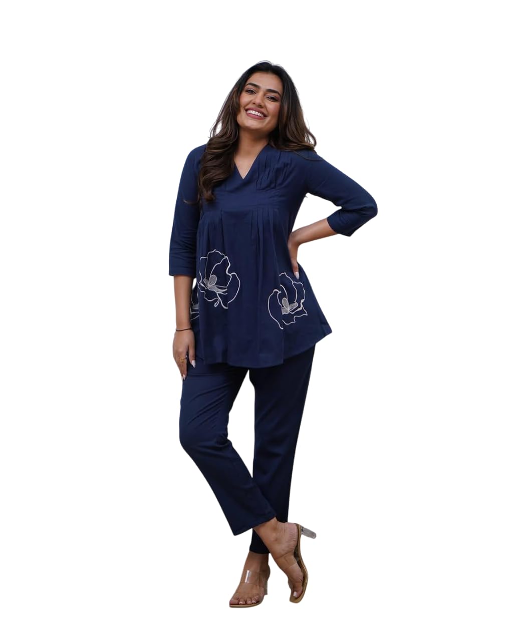 Women's Cotton Rose Printed Short Anarkali Kurta with Pant Cord Set-picture-10