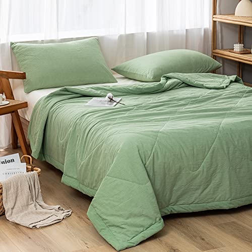 NTCOCO Summer Lightweight Comforter Set,Thin Quilt,100% Washed Cotton,Machine Washable,Soft Comfy Breathable Can Sleep Naked(Queen,Apple Green - image 3