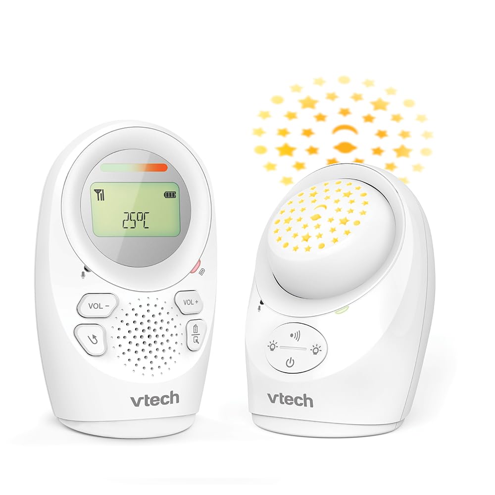 VTech DM1212 Baby Audio Monitor for Babies, Coverage up to 460 m, Battery Up to 8 Hours, Projection Night Light, Lullabies, Bidirectional, Sound Alerts, Safe Transmission, White