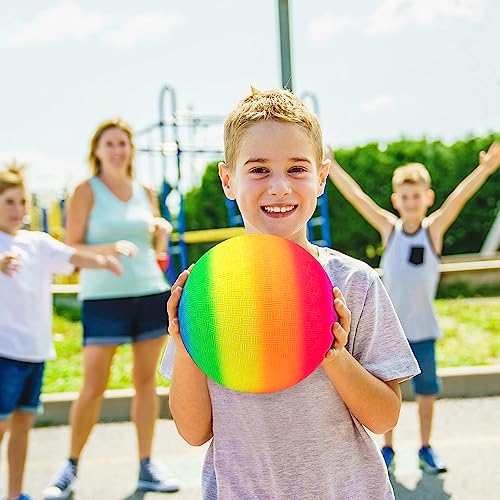 Micsoa MIC Softball 4er-Set-21,6 cm Regenbogen Bälle Kickballs, Bouncy VC Fussball für Kinder und Erwachsene-Dodgeball Handball Spielplatzbälle für Innen und Außen, Schulhofspiele mit Handpumpe