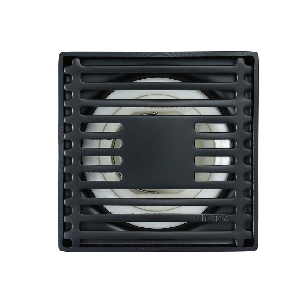 304 Edelstahl Duschrinne mit Geruchsstopp und Haarverschluss 100x100mm Schwarz für Garage und Bad - Rostbeständig Leicht zu Reinigen