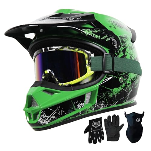 Loyoriwy Kids ATV Helmet with Visor, Lightweight, Green, L