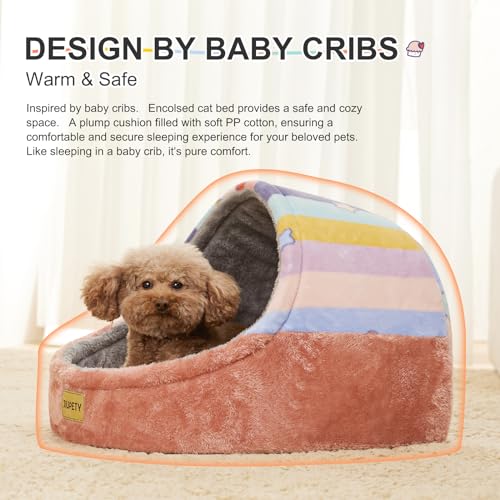 Jiupety Cute Cat Beds for Indoor Cats, Cat Cave Bed for Kittens, Hideaway Cat House for Cats & Small Dog with Anti-Slip Bottom, Washable Removable Cushion, L(19"x17"x16"), Rainbow - Image 3