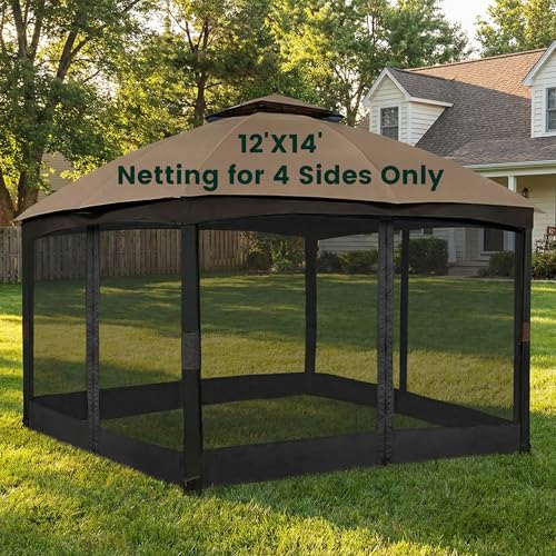 Gazebo Universal Replacement Mosquito Netting Upgrade 12 x 14 Outdoor Canopy Net Screen 4-Panel Sidewall Curtain with Zippers Easy to Install Fit for Most Gazebo 12x14 Canopy Black