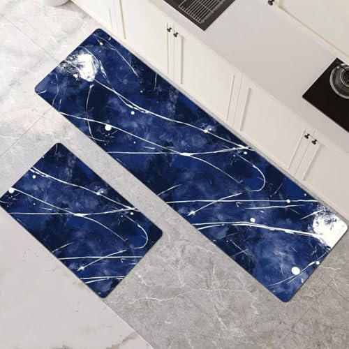 Alfombra de cocina lavable antideslizante de 2 piezas azul, solución para suelos mojados 2