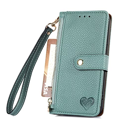 Rnrieyta Miagon Cerniera Portafoglio Custodia per iPhone 13 Mini,Magnetica Cuore Cover Protettiva Libro con 7 Porta Carte Flip Caso con Cinturino da Polso