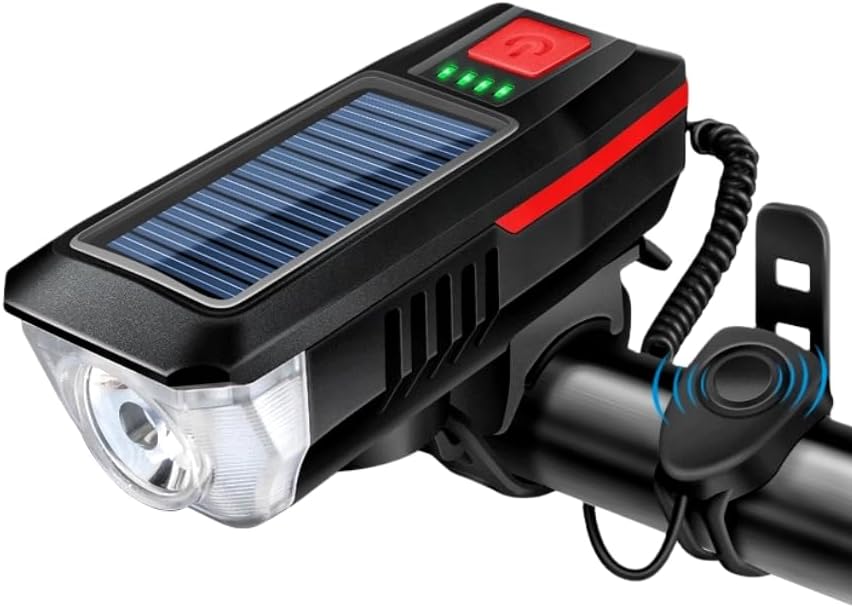 Miniatura 1 de Multifuncional alimentado por energía solar y recargable por USB para bicicleta de montaña Ciclismo nocturno de alto brillo luz delantera de