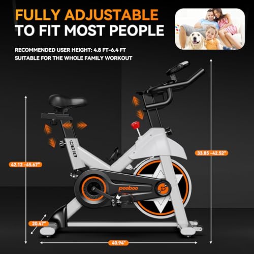pooboo Exercise Bike, Brake Pad Stationary Bike for Home with Exclusive App, Adjustable Resistance Quiet Indoor Cycling Bike with 350lbs Weight Capacity Extra Comfort Seat,Indoor Cycling Spin Bike Workout Bike with Tablet Holder and Fitness Courses for Weight Loss