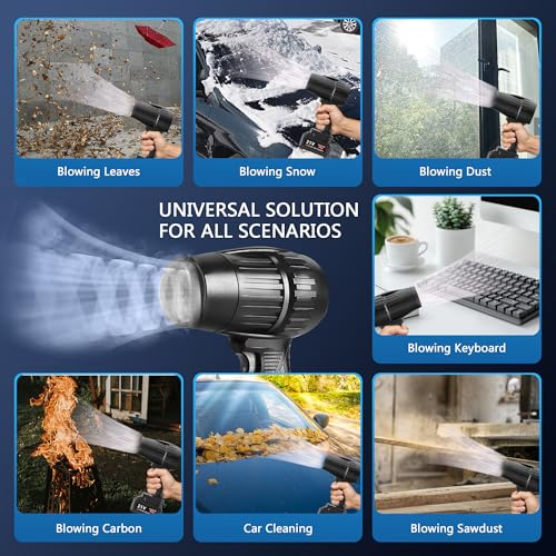 Leaf Blower Cordless, Portable Dust Cleaner Handheld Blower, 30000 RPM Compressed Air Duster for Patio Cleaning, Drying, Camping, Snow Blowing( 1 X 3.0Ah Battery and Charger Included)