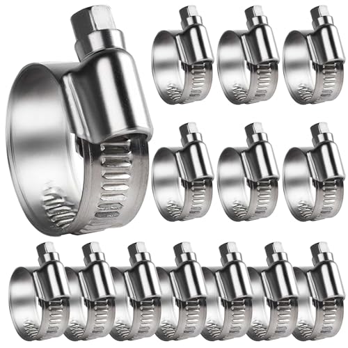 SMLCON Heavy Duty Hose Clamp - 14 Pcs Size#8 5/8 To 1 inch Adjustable Worm Gear Drive Hose Clamps Stainless Steel 304 for Fuel Injection Line Automotive Radiator Garden
