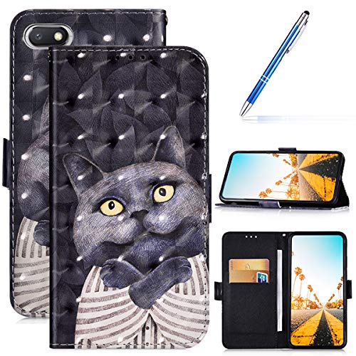 Robinsoni Case Compatible with Xiaomi Redmi 6A Cover PU Leather Case Folio Flip Wallet Cover with Kickstand Hand Strap Card Slots Magnetic Closure Notebook Cover Wallet Case,Garfield