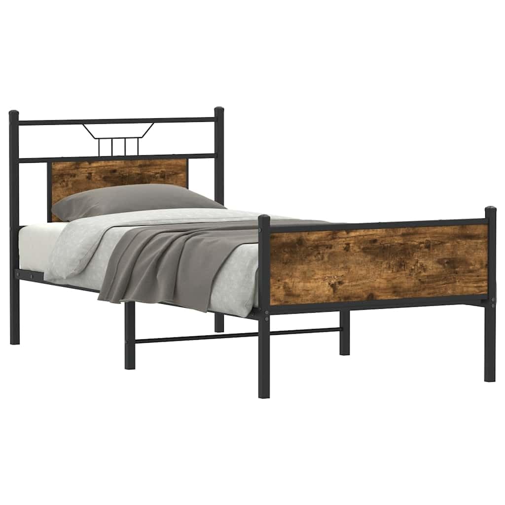 Bettgestell 80x200 ohne Matratze Räuchereiche Holzwerkstoff & Stahl Modernes Kopfteil Lattenrost Stauraum Schlafzimmer für Jugendzimmer Gästezimmer und Erstwohnung
