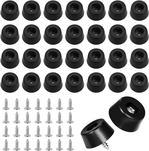 ZyFurn 30 Piezas Patas de Goma con Tornillos Acero Inoxidable Redondas Almohadilla de Antideslizante Pies para Muebles Antideslizante Protector Sillas Protección de Muebles Armarios(Noire)