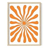 HAUS AND HUES Orange Abstract Sun Art - Bright Sunset Wall Decor, Colorful Wavy Print (Beige Frame, 12x16)