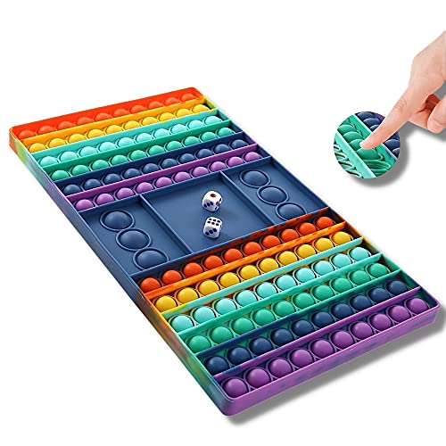 RimiAkr Pop on It Dice Game, Popets Game Board with 2 Dices, Rainbow Fidget Toy for Stress Relief, Dual Pop Bubbles Chess Game Board, Pop Game Board Fidget Toy, Interactive Giant Pop Toy