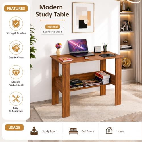 Image of SPYDER CRAFT Modern Specio Engineered Wood Study Table with Storage Shelf | Clean Minimalist Computer Desk for Home, Office, & Bedroom | Durable & Easy to Clean (Oak) (Assembly DIY)