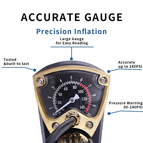 Toolitin Bicycle Pump with Gauge Portable Bike Pump Bike Floor Pump Compatible with Presta & Schrader Valve Hand and Foot Activated for Road Bike Mountain Bike Balls Balloons