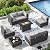 VONZOY Patio Furniture Set with 43" Fire Pit Table, 8pcs Outdoor Sectional Sofa Set Heavy Duty Wicker Furniture Set with 2 Waterproof Covers