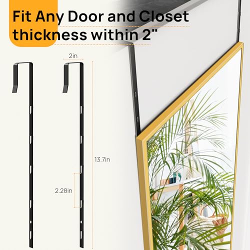 Image of Alpen Full Length Mirror - Over The Door Hanging, 47x14 Inches Hanging Door Mirror Full Body, No Drill Installation, Suitable for Bedroom & Closet, Gold