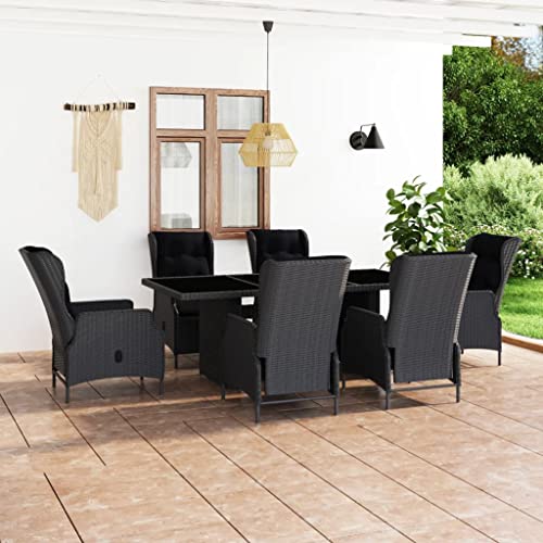 KCCKOM Garden Furniture Set 7 Piece Patio Dining Set with Cushions Poly Rattan Dark Gray