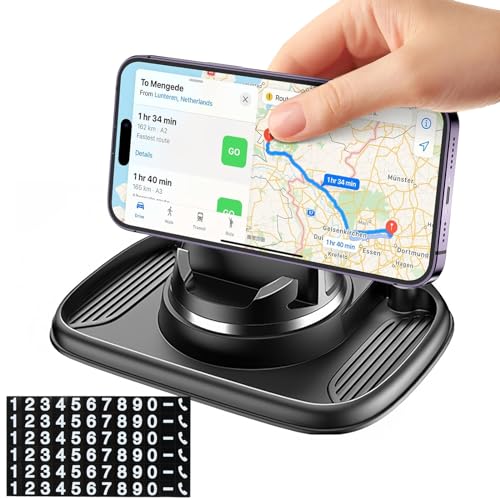 Soporte de Teléfono Móvil para Salpicadero de Coche, 360° Giratorio Soporte Teléfono Móvil para Coche, Soporte Teléfono Salpicadero de Silicona Antideslizante para iPhone, Samsung, Xiaomi etc
