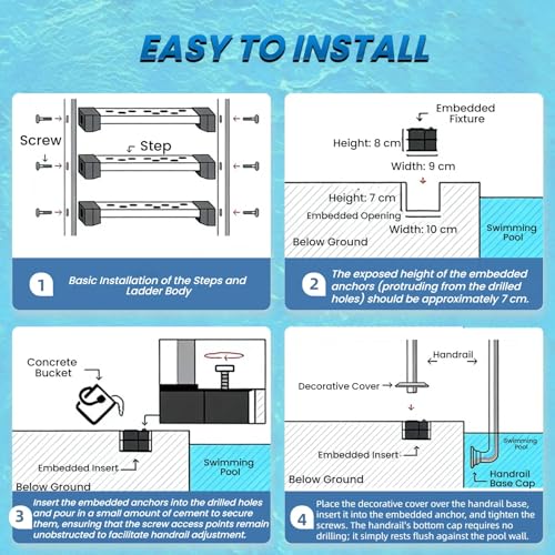 Échelle de piscine en acier inoxydable finition durable et escalade stable - 7