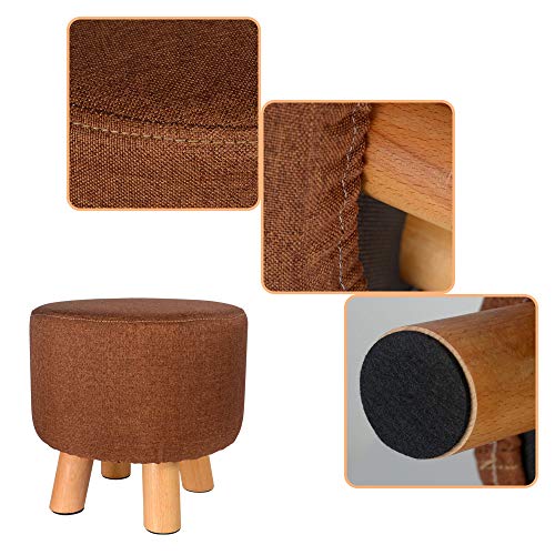 Banquinho de apoio de pé Otomano acolchoado em tecido redondo (marrom)