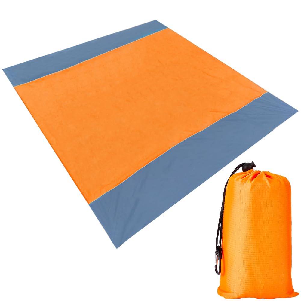 GORGECRAFT Coperta Da Spiaggia Impermeabile Arancione tappetino Da Picnic Estivo Pieghevole Leggero Anti-Sabbia Ad Asciugatura Rapida con Picchetti e Borsa Portaoggetti per Campeggio Prato Parco