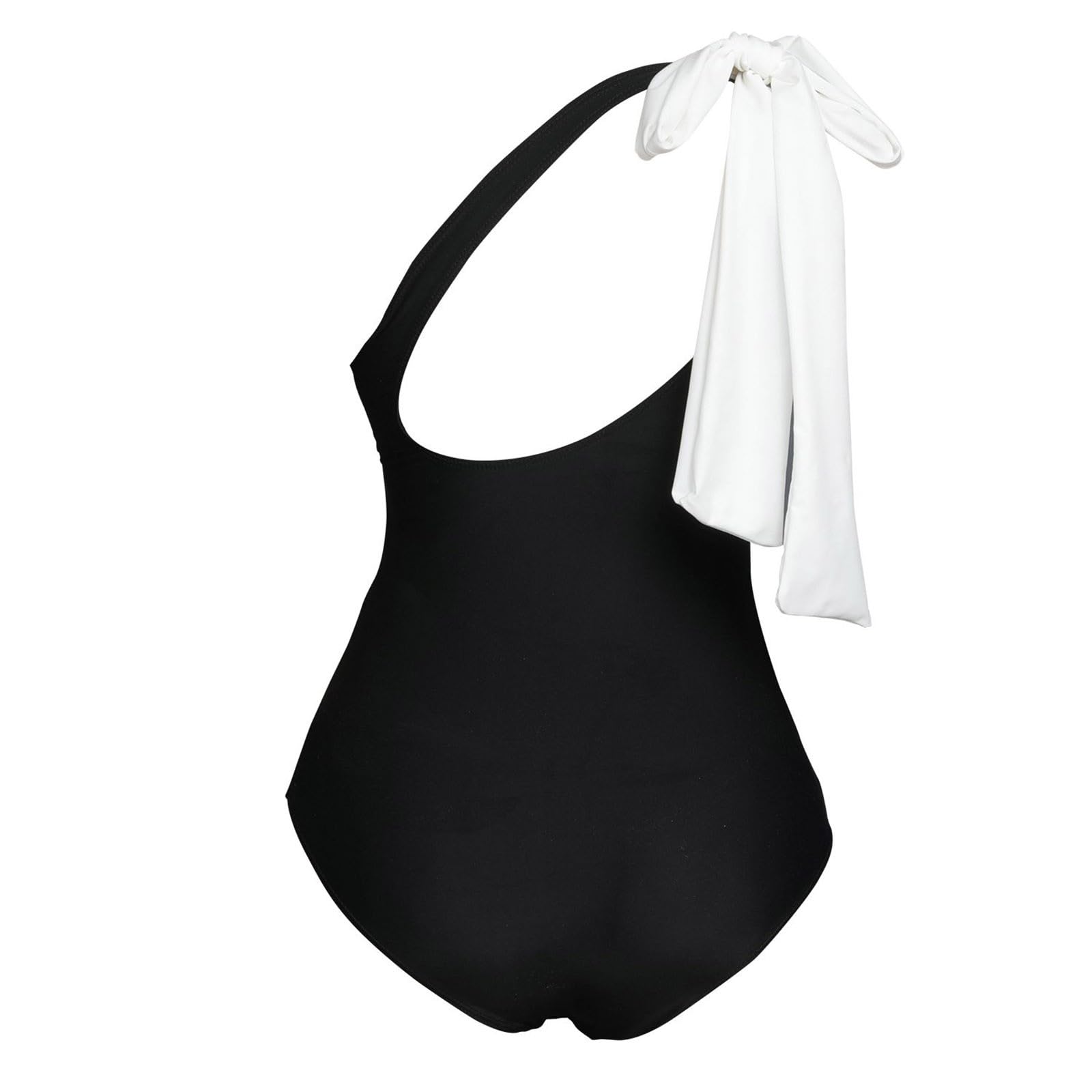 Costume da bagno bikini da donna con fiocco monospalla e collo asimmetrico, nero, XL