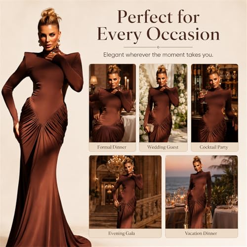 Robe longue plissée chic à col montant élégant
