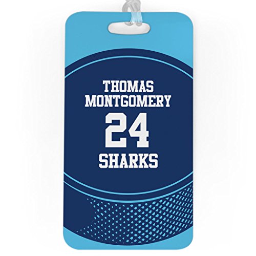 ChalkTalkSPORTS Hockey Luggage & Bag Tag | Personalized Hockey Team Puck | Standard Lines on Back | Large, Carolina/Navy