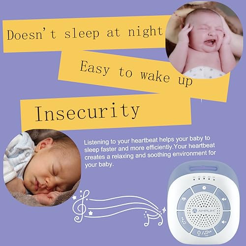Amplim Baby Sound Machine with Mom’s Heartbeat Recording + 19 White Noise Soothers for Newborns, Infants, Preemies | Portable Colic Relief, Sleep Aid, Nursery Essential for New Moms, Baby Shower - Image 3