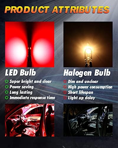 T10 LED Bulb, OUSHI Canbus Error Free W5W 501 194 168 2825 High Power 2835 Chipsets 12V Replacement Bulbs for Car Interior Dome Map Door Courtesy License Plate Lights, Brilliant Red(Pack of 10)