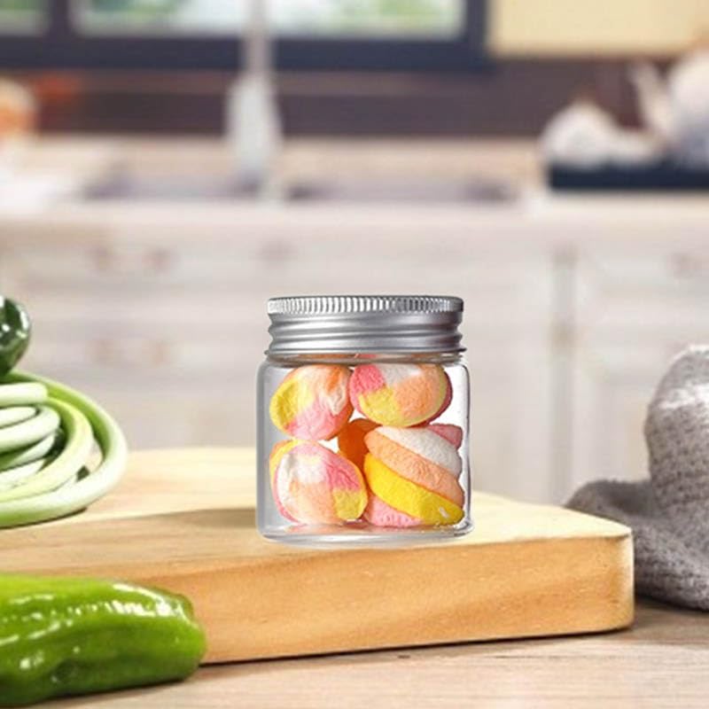 Marmeladengläser 20 Stück 50 ml kleine Gläser mit Aluminiumdeckel Marmeladendose Lebensmittel versiegelter Behälter Süßigkeitenverpackungsglas Haushaltsküchenflaschen Einmachgläser(Silver-lid)