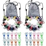 SenseYo 2 Set Retractable Portable Clothesline for Travel with 44 Clips and Storage Bags, Outdoor Camping Clothes line for Camper Hotel Room