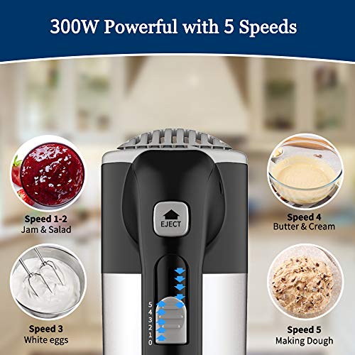 Electric Hand Mixer Lightweight Handheld Mixer for Baking Cake 5 Speed 300W Kitchen Mixer with Eggs Beaters Dough Hooks, Whipping Mixing Cookies, Brownies, Batters, Meringues, Mashed Potatoes - Thumbnail 3