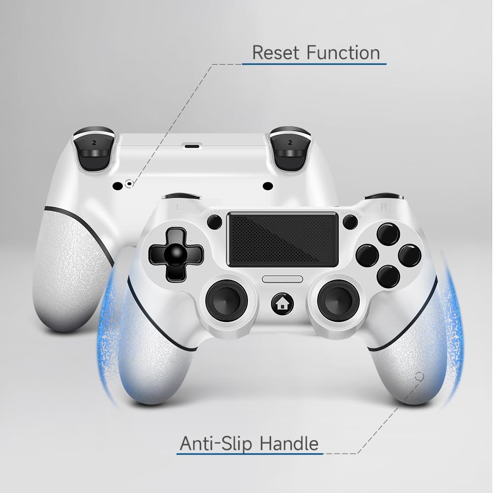 AceGamer 2 Pack Manette sans fil pour PS4，Contrôleur de jeu pour PS4/Pro/Slim/PC，Gamepad Joystick avec turbo/bouton retour/double vibration/6-axes Gyro Sensor/Panneau tactile (2 paquets blancs)