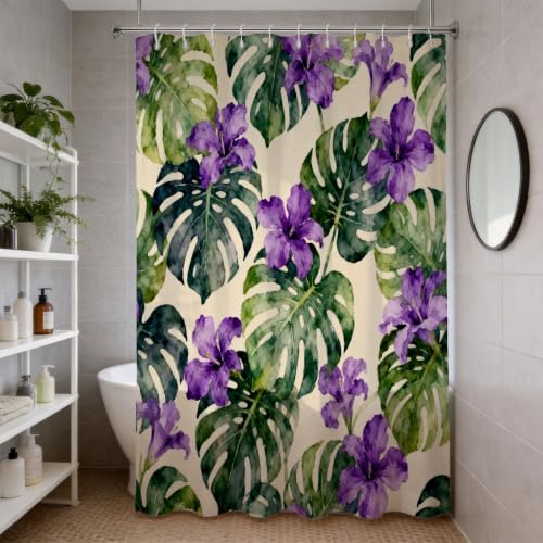 Rideau de douche 200x200 polyester imperméable lavable imprimé 3D feuille tropicale