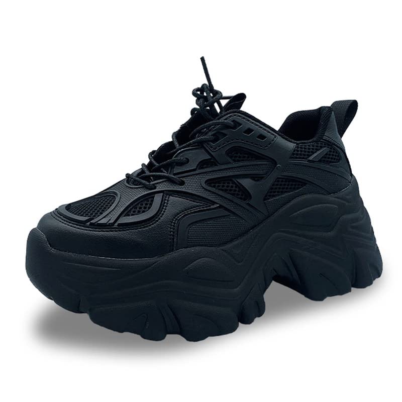 Julymens Women's Platform Chunky Sneakers Lace Up Fashion Wedge Heel Black Dad Shoes