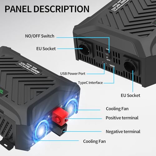 DATOUBOSS 2. Generation Universal Dualer Spannungswandler 12V/24V auf 220V 230V Wechselrichter 2000W/4000W Reiner Sinus mit intelligentem Erkennungssystem, mit LCD-Anzeige 2 EU Steckdosen 1 USB Type-C