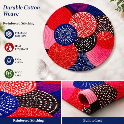Image of Zimittory Round Cotton Dining Table Mats Set of 2, 14-inch, Berry Burst